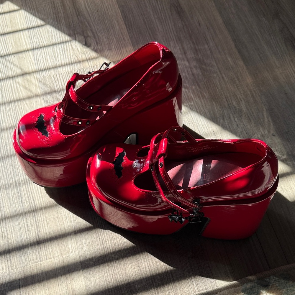 Demonia Red Patent Platform Mary Janes